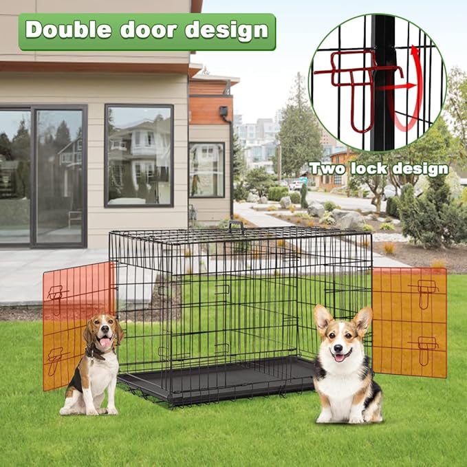 BestPet | Dog Crate | 36" | Black | Foldable Metal Kennel with Double Doors, Secure Slide-Bolt Latches, Leakproof Tray | Portable Dog Cage for Medium Sized Breeds | for Travel, Indoor & Outdoor Use-PawvioPets