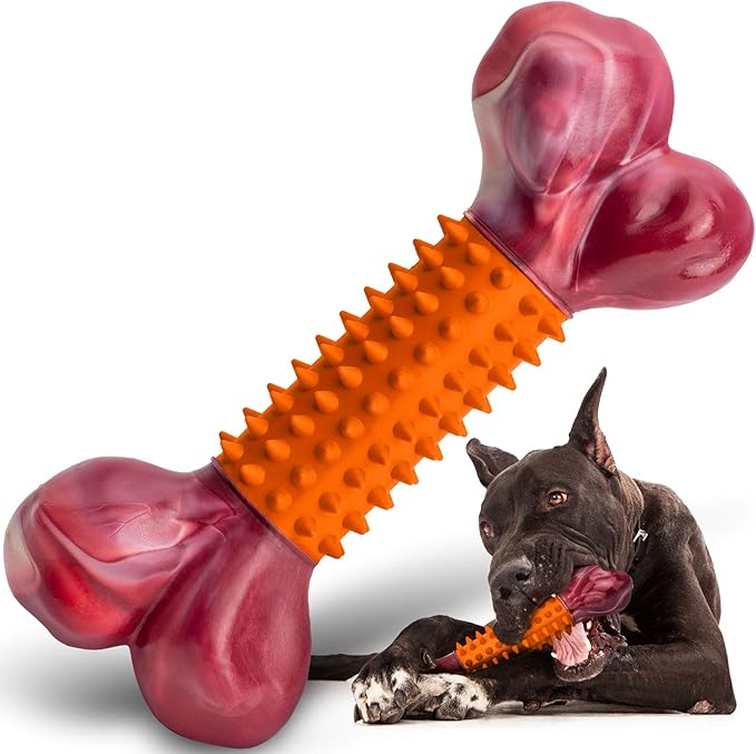 Apasiri Dog Toys for Aggressive Chewers Peanut Butter Flavored, 8" Tough Dog Chew Bone, Nylon & Rubber Chew Toy, Dog Bone Toy for Large Medium Breed 20-80lbs-PawvioPets