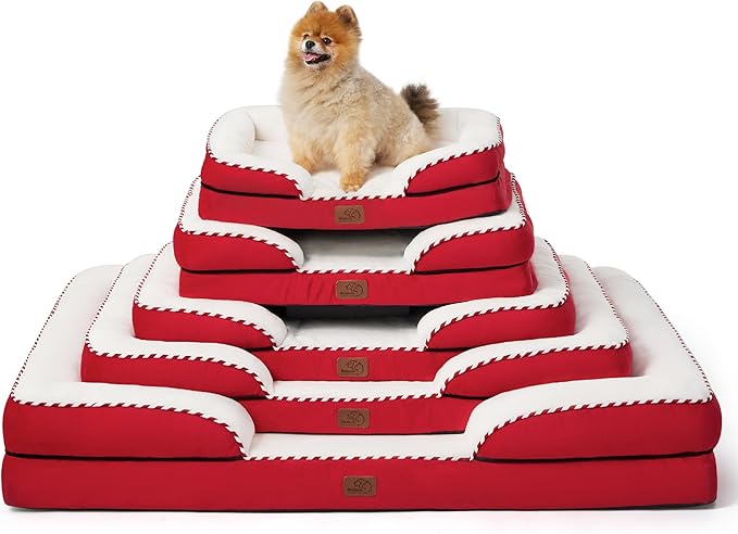 Bedsure Orthopedic Dog Beds for Small Dogs - Washable Small Dog Cat Bed Waterproof, Comfort Pet Couch Sofa with Washable Removable Cover, Pets Bed with Nonskid Bottom, Red, 24"-PawvioPets