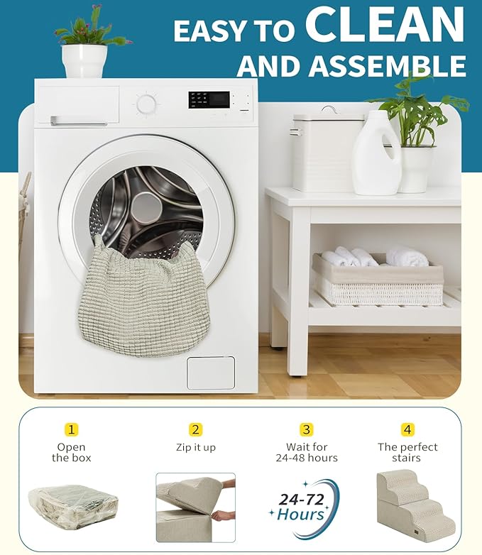 Dog Step for Bed, Dog Stair 4-Step 35D Pet Stair 19.7" H for High Bed or Sofa Non-Slip Balanced Pet Step Indoor, Beige-PawvioPets