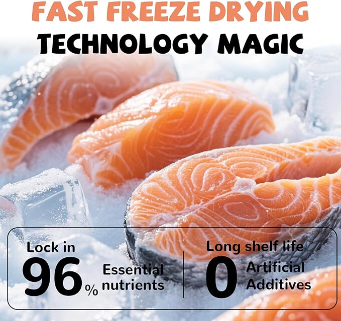 Freeze Dried Salmon Cat Treats, Single Ingredient Raw Cat Food Toppers, Healthy Training Treats for Dogs, Cats, 3.8 oz-PawvioPets