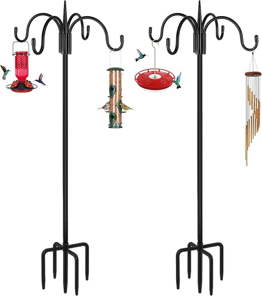 FEED GARDEN 76 Inch Four Shepherd Hooks for Outdoor,Bird Feeder Pole with 5 Prong Base, Adjustable Shepard Hooks for Hanging Plant, Solar Lanterns, Wind Chimes, 2 Pack-PawvioPets