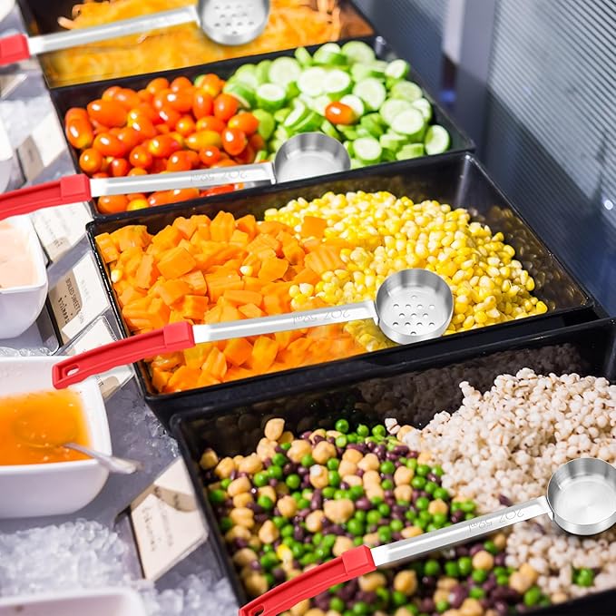 16 Pcs Portion Control Serving Spoons, Restaurant Measuring Serving Ladle Utensils, Portion Control Slotted Scoops for Weight Loss, Solid and Perforated Scoops(Red,2 oz)-PawvioPets