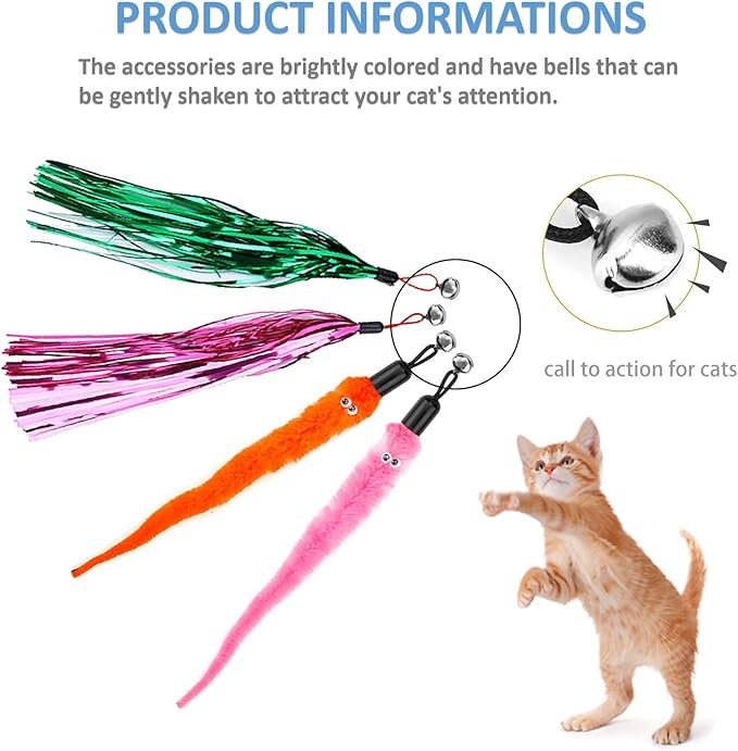 2pcs Retractable Wand Toys, Cat Fishing Rod with 11 Pcs Feather Refills for Indoor & Outdoor Cats-PawvioPets