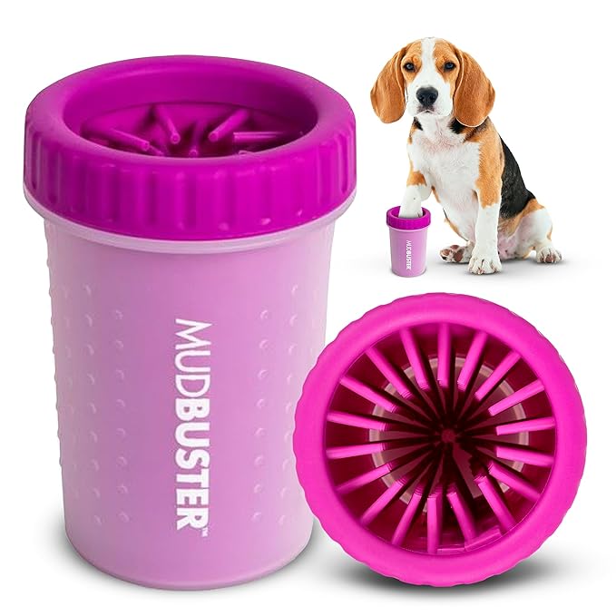 Dexas MudBuster Portable Dog Paw Washer/Paw Cleaner, Medium, Fuchsia-PawvioPets