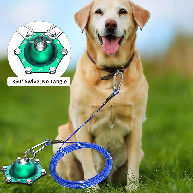 Dog Tie Out Stake,360°Swivel Run Anchors-Dog Runner for Yard Suitable for Large,Weighing Up to 200 LBS-Stake to Tether Long Leash and Cable- Stakes for Outside-PawvioPets