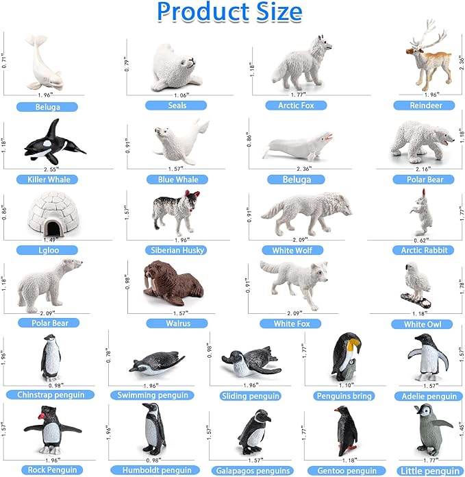 26Pcs Arctic Animal Figures - Polar Animal Toys Figurines with Penguins Arctic Fox Wolf Polar Bear Reindeer - Miniature Toys Cake Topper Christmas Birthday Gift for Kids & Toddlers-PawvioPets