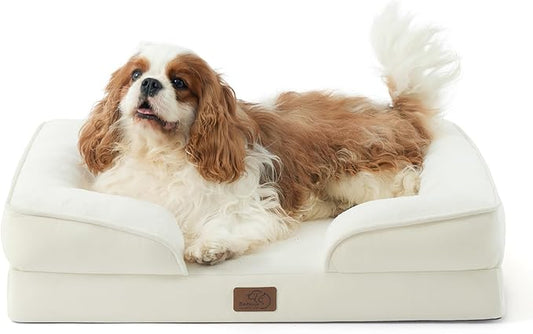 Bedsure Orthopedic Dog Bed Medium Size Dogs - Washable Medium Dog Cat Bed Waterproof, Comfort Pet Couch Sofa with Washable Removable Cover, Pets Bed with Nonskid Bottom, Ivory, 28"-PawvioPets