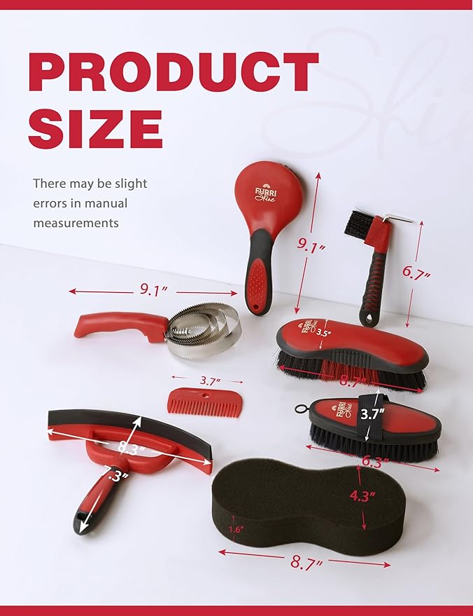 9PCS Horse Grooming Kit Curry Comb Sweat Scraper Horse Bathing Supplies Grooming Tools with Storage Bag Shadowberry-PawvioPets