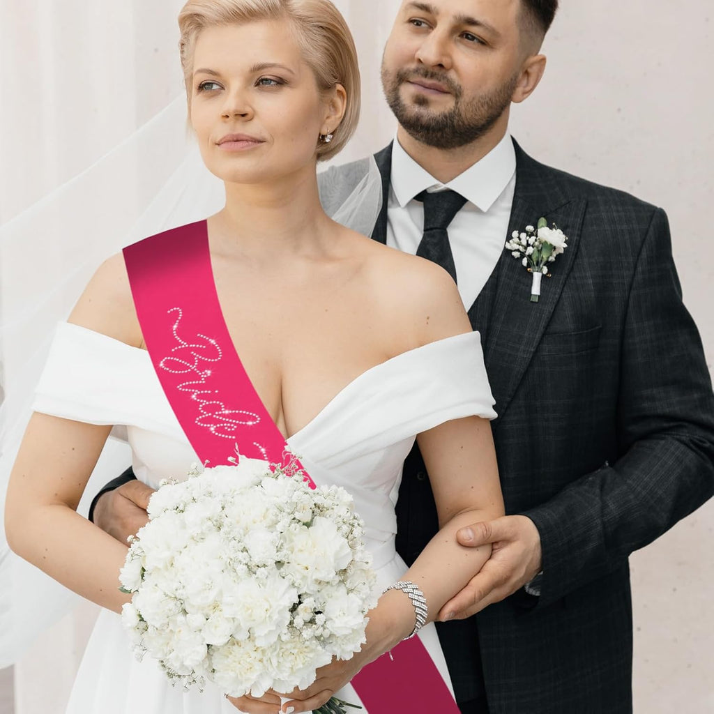 Hot Pink Bride to Be Sash with Glitter Rhinestones, Funny Bride to Be Sash Bachelorette Party Sashes for Bridal Shower Wedding Hen Party Decorations Engagement Gifts Jokes Favors