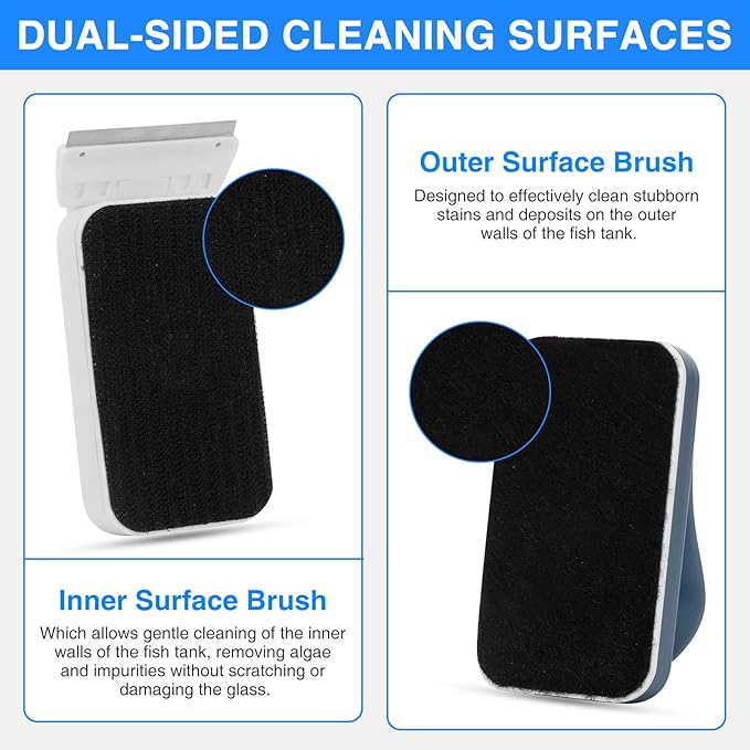 Aquarium Strong Magnetic Glass Cleaner Brush, Fish Tank Algae Magnet Cleaning Tool with 2 Detachable Scrapers, Mag Float Scrubber for 0.25-0.375Inch Glass and Acrylic Tanks-PawvioPets