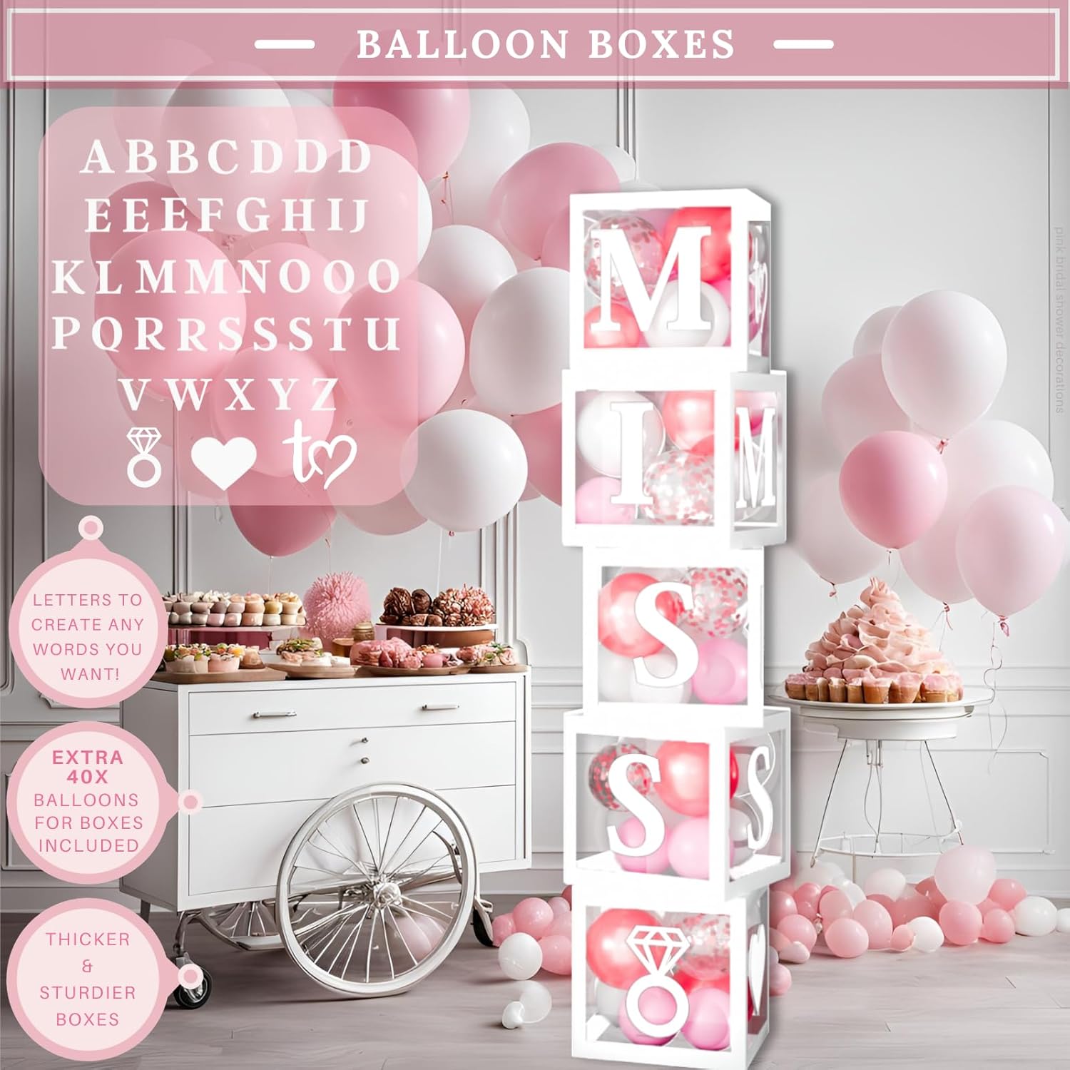 188 pc Pink Bridal Shower Decorations - Includes Balloon Arch & Boxes with A-Z Letters & More - Bachelorette Party Decorations and Wedding Shower