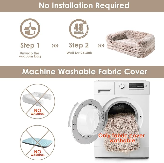 EHEYCIGA Foldable XXL Dog Bed, Faux Fur Fluffy Pet Couch Bed for Extra Large Dogs, Orthopedic Calming Memory Foam Pet Bed, Washable Soft Pet Sofa Bed with Non-Slip Bottom, Faded Brown, 54"x38"x7.5"-PawvioPets