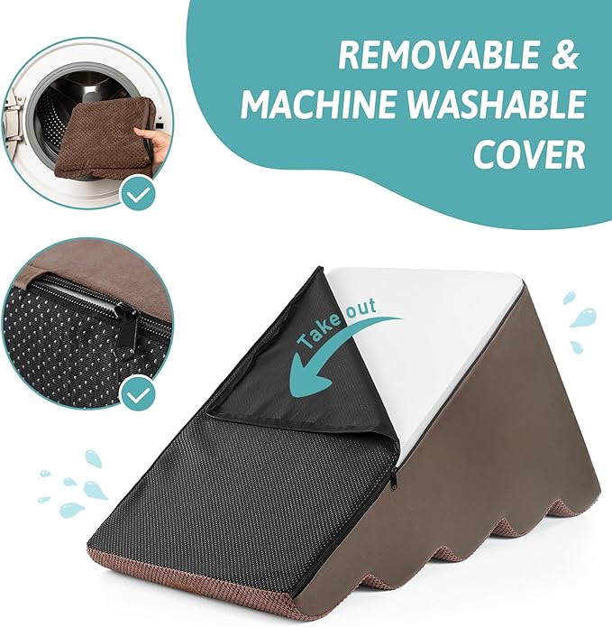 Extra Wide Dog Stairs 19.7" Width, Large Pet Step for Small Medium Dog, Puppy or Cat, Ramp for High Bed or Car, High Density Foam Ladder, Stable, 5 Step, 19.7x33x22.4 inch, Brown-PawvioPets