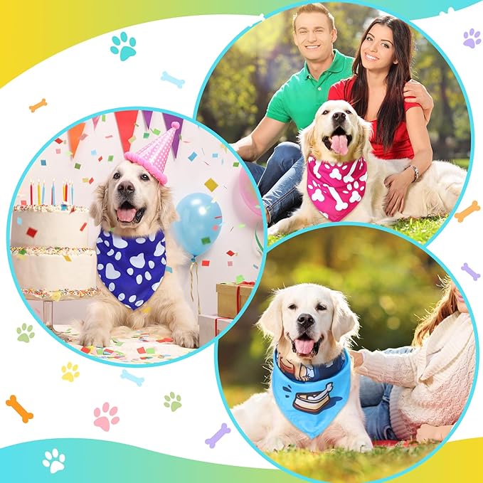 150 Pcs Dog Bandanas Bulk Pet Bibs Colorful Triangle Scarf Pet Bandanas for Medium Large Dogs Spring Summer Birthday Costume Decoration (Paw)-PawvioPets
