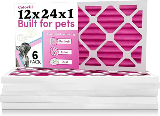 Colorfil 12x24x1 Air Filter (6-Pack) | Made in the USA | Color Changing | Remove Cat and Dog Odor | MERV 8 for Pet Hair Dander and Dust | 11.5"x23.5"x0.75" Exact Size-PawvioPets