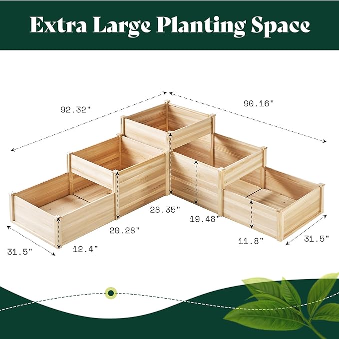 AMERLIFE 3-Tier Raised Garden Bed for Outdoor Gardening, Fir Wood Planter Box with Dividers, Tool-Free Assembly, Garden Box Perfect for Vegetables, Herbs, and Flowers-PawvioPets