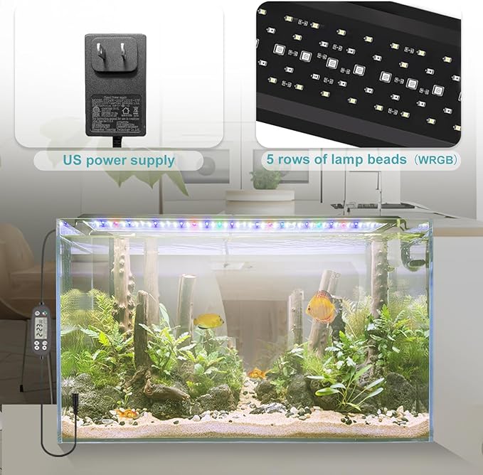 24/7 LED Aquarium Light, IP68 Waterproof Extendable Bracket Fish Tank Light with Timer, 7 Colors, 10 Level Adjustable Brightness, DIY Mode Full Spectrum Aquarium Plant Light for 36-42 Inch Fish Tank-PawvioPets