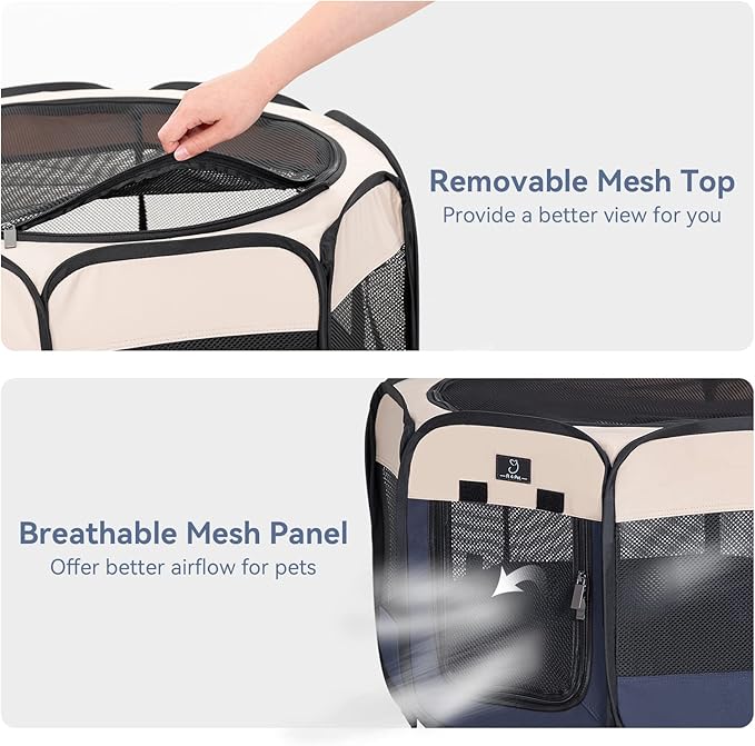 A4Pet Portable Dog Playpen for Small Dogs, 27" Foldable Small Pet Playpen for Puppy/Cat/Rabbit/Chick, Indoor Cat Playpen with Removable Zipper & Mesh Panel(11”W × 7.5”H)-PawvioPets