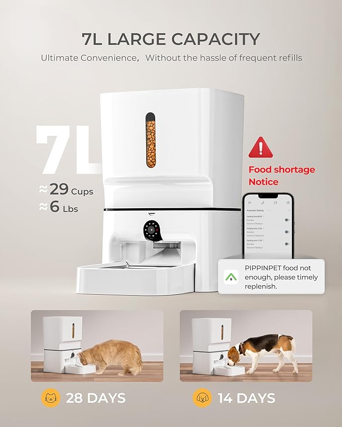 Automatic Cat Feeder with Camera, 7L Timed Dog Feeders, Adjustable Camera, 1080P HD Night Vision, Automatic Dog Feeder, 5G WiFi Cat Food Dispenser with 2-Way Audio, Low Food & Motion Alerts-PawvioPets