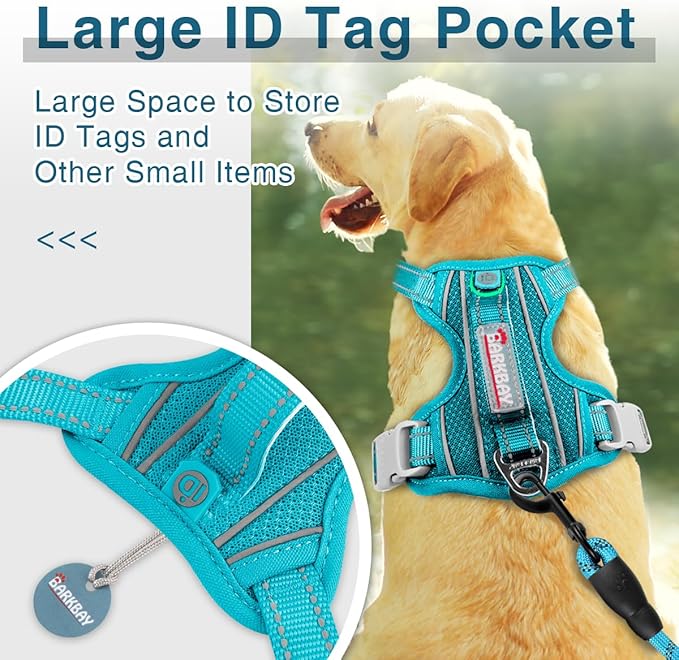 BARKBAY Dog Harness No Pull with ID Tag Pocket - Heavy Duty, Reflective, Easy Control for Large Dogs(Ocean Blue,XL)-PawvioPets