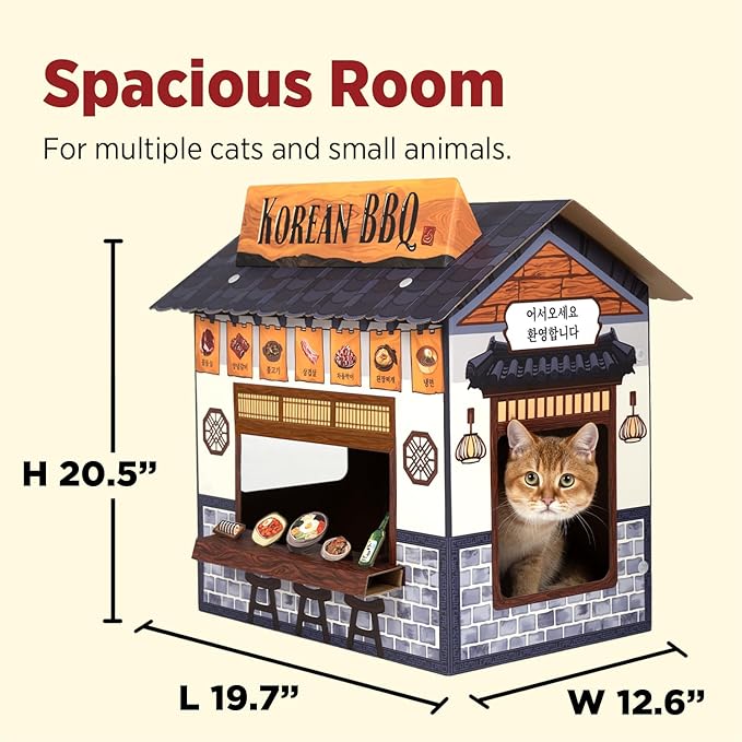 Cat Beds for Indoor Cats, Cardboard Cat House with Scratchers, Korean BBQ, Large Sturdy Cat Furniture Condo Cave Tent, Easy to Assemble Pet Toys Accessories Stuffs, Bunny Small Animals-PawvioPets