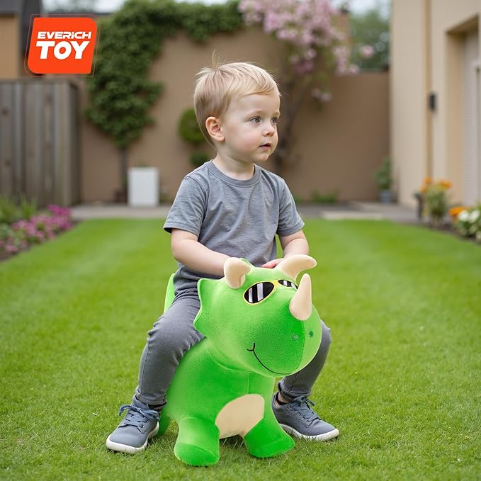 EVERICH TOY Bouncy Horse Dinosaur Toys, Inflatable Bouncing Animal Hopping Toys, Outdoor Indoor Ride on Bouncer, Boys Girls Birthday Gift for 18 Month 2 3 4 5 6 Year Old Kid- Plush Dinosaur Toy-PawvioPets