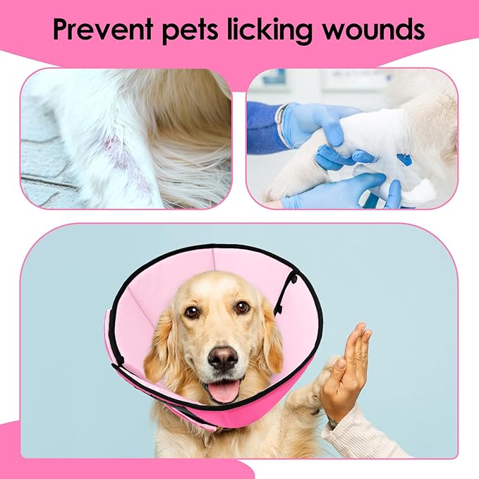 Dog Recovery Collar Cone for Medium Dogs, Adjustable Dog Cone Alternative After Surgery for Dogs to Stop Licking, Breathable Soft Cone for Medium Large Dogs, Pink M-PawvioPets