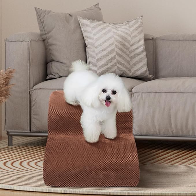 Dog Stairs for Small Dogs - High Density Foam Pet Steps, Extra Wide Dog Ramp with Non-Slip Bottom for High Beds, Couch and Sofa, Best for Dogs Injured, Older Doggy Cats-PawvioPets