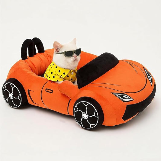 Cute Cat Beds Kitten Beds, Soft Small Dog Beds, Washable Pet Beds for Puppy and Kitty, Funny Supercar Cat Toys, 24 Inch-PawvioPets