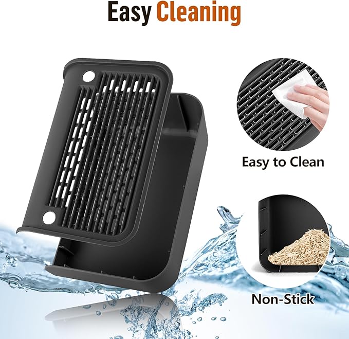 Cat Litter Box Step, Cat Litter Box Ramp Mat with Filter Function for Self-Cleaning Cat Litter Box, Easy to Clean, Cat Pedal Step Stool Ideal for Kitten & Elderly Cats (Black)-PawvioPets