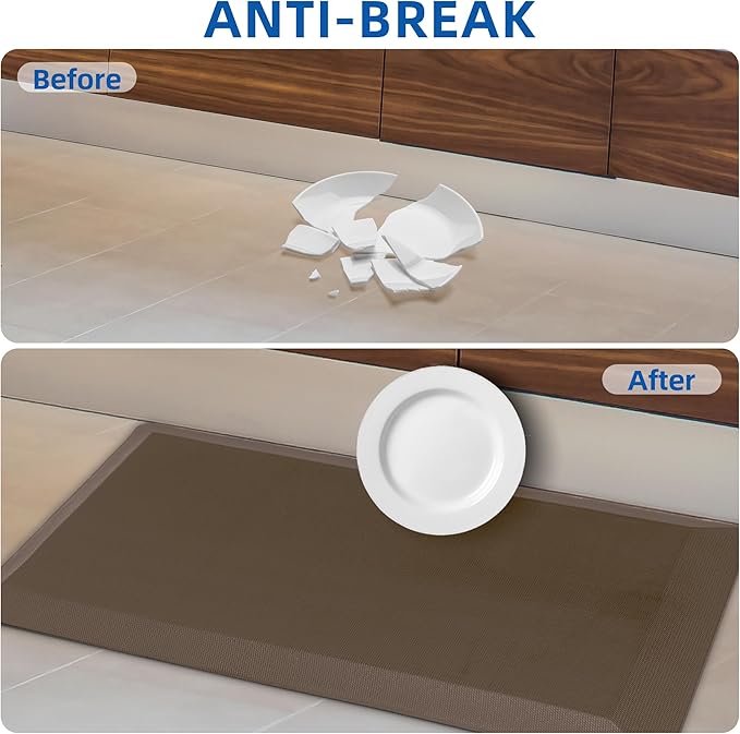 2 PCS Anti Fatigue Kitchen Mats for Floor, Brown 9/10 Extra Thick Cushioned Standing Desk Mat, Comfort Memory Foam Ergonomic Rugs and Mats Non-Slip Waterproof for Office, Kitchen, 20"x32"+20"x48"-PawvioPets