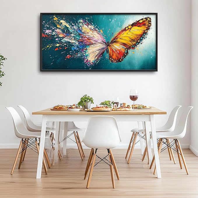 Extra Large Framed Abstract Butterfly Wall Art,Colorful Graffiti Wall Decor,Splashing Wings Pictures for Living Room,Canvas Print Painting Modern Artwork Bedroom Office Bathroom Home Decor 60L x30W-PawvioPets
