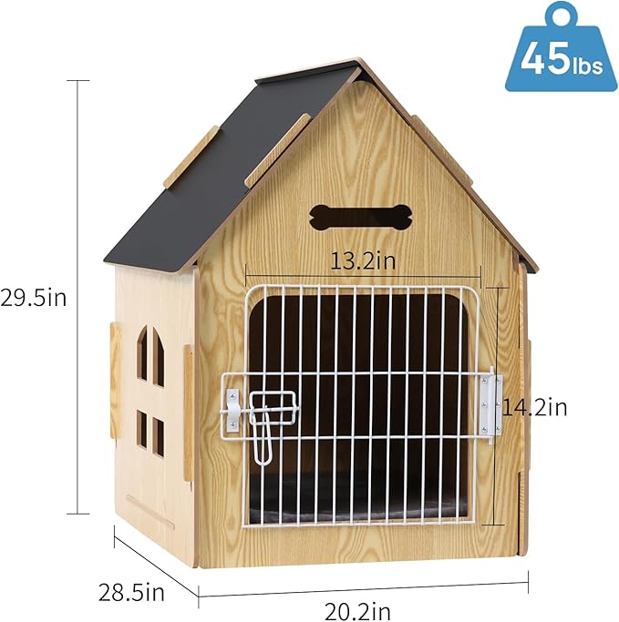 Dog House Indoor for Small Dogs or Cats, Cozy Wooden Design, Small Indoor Bed House, with Air Vents and Elevated Floor Warm Dog Cave-PawvioPets
