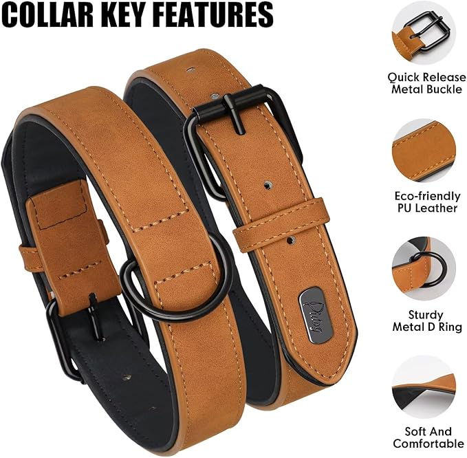 Didog Soft Padded PU Leather Dog Collar, Breathable and Adjustable Dog Collars for Small Dogs, Comfortable for Daily Walk, Light Brown, M Fit Neck 12-15"(13-22 lbs)-PawvioPets