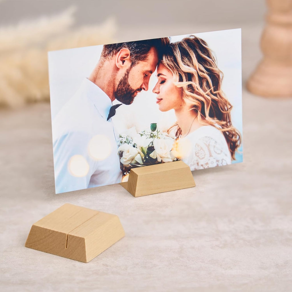 UNIQOOO Elegant Birch Wood Stand |1.2mm Slot, for Wedding Table Number Cardstock, Place Card Holder, Photo Display Stand, Small | for Event Decor, Retail Shop, Cafe Restaurant Menu, Business Card, Name Tag, 12 Pack