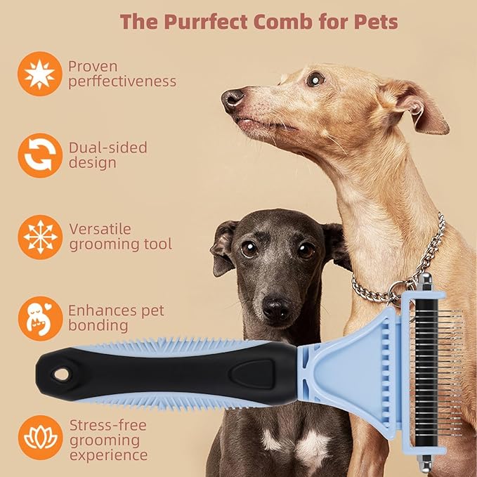 3PCS Cat & Dog Brush Set: Slicker & Deshedding Brush, Dematting Comb, and Bath Brush – Premium Grooming Tools for Shedding & Tangle-Free Fur (blue)-PawvioPets