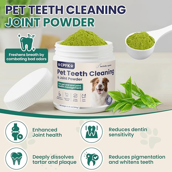 Dental Cleaning Joint Powder for Dogs - 6.35OZ Dog Dental Cleaning Powder with Probiotics to Lighten Bad Breath and Control Plaque Tartar Supports Dog Dental Care and Joint Health-PawvioPets