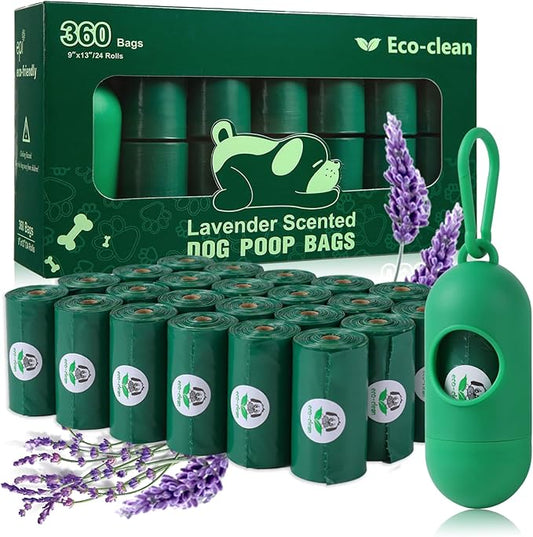 ECO-CLEAN 360 Count Dog Poop Bags with Dispenser, Leak-Proof, Lavender scented-PawvioPets