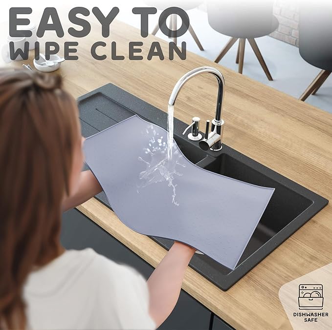 Dog Food Mat - 28x18 Raised Edges Dogs Mat for Food and Water Prevent Spill, Waterproof Cat Food Mats Protect Floors, Easy Clean Dog Bowl Mats for Food and Water, Silicone Pet Feeding Placemats-PawvioPets