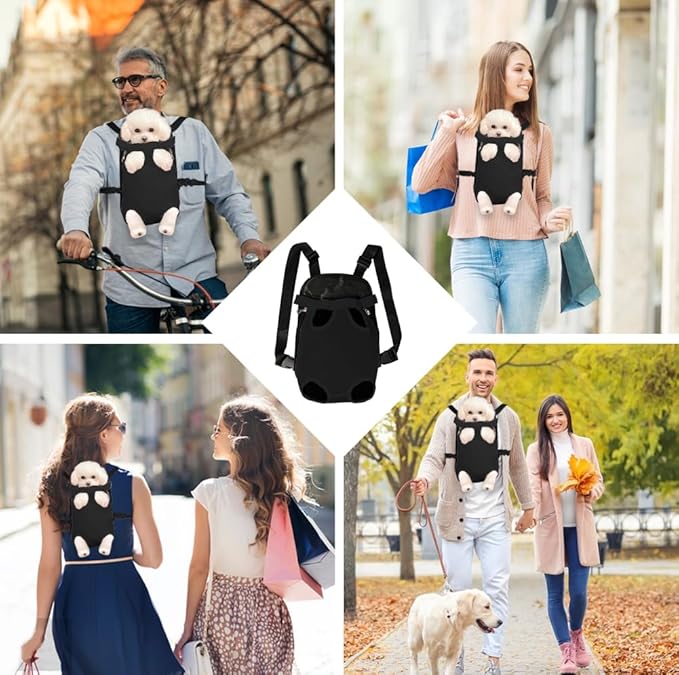 FEimaX Dog Carrier Backpack Pet Legs Out Front Cat Travel Bag, Adjustable Puppy Backpacks Carriers Hands-Free for Small Medium Dogs Cats Hiking Traveling Camping Daily Walking (Medium, Black)-PawvioPets
