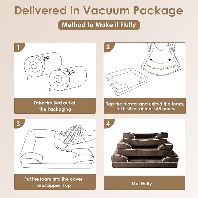EHEYCIGA Orthopedic XL Dog Beds, Waterproof Memory Foam Dog Bed for Extra Large Dogs, Non-Slip Bottom and Egg-Crate Foam Big Pet Couch Bed with Washable Removable Cover, Brown-PawvioPets