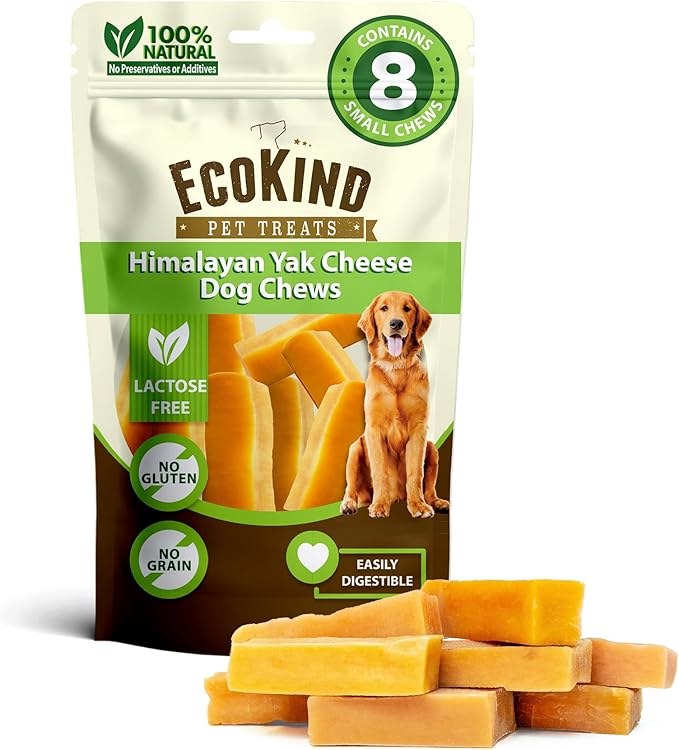 EcoKind Himalayan Gold Yak Cheese Dog Chew for Small Dogs, Healthy Dog Treats, Odorless, Long Lasting Dog Bones for Dogs, Rawhide Free, Made in The Himalayans, Small (Pack of 8)-PawvioPets