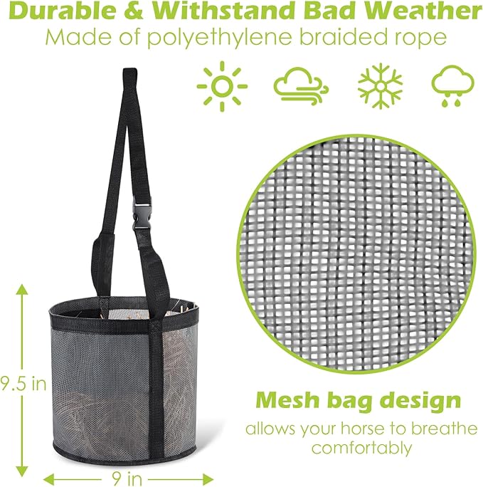 2 Pcs Horses Feed Horse Bag for Grain Hay Bags Heavy Duty Mesh Horse Feeder with Adjustable Strap Comfort Neck Pad Nose Pad and Waterproof Bottom Muzzle(Gray)-PawvioPets