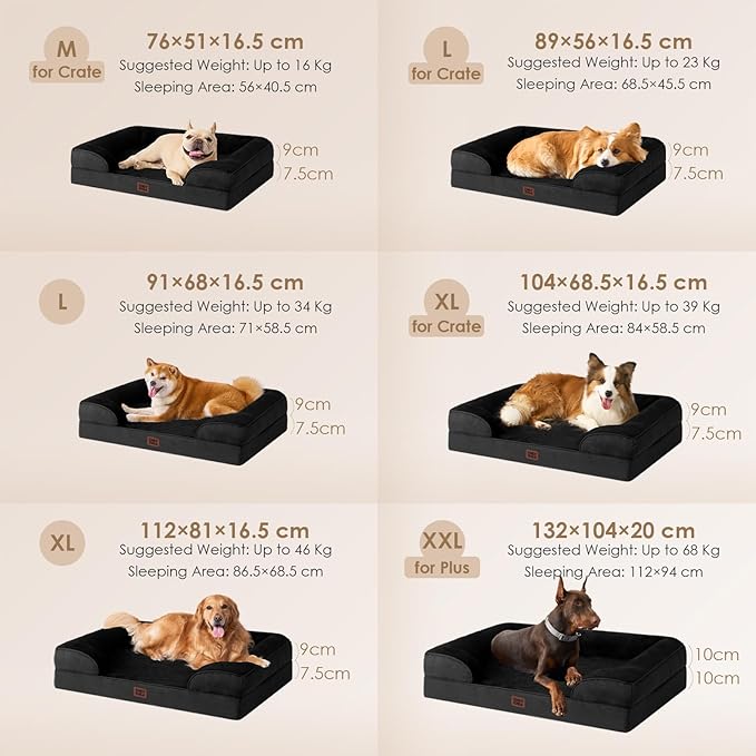 EHEYCIGA Orthopedic Dog Bed for Medium Dogs, Waterproof Memory Foam Medium Dog Beds with Sides, Non-Slip Bottom and Egg-Crate Foam Pet Couch Bed with Washable Removable Cover, Black-PawvioPets