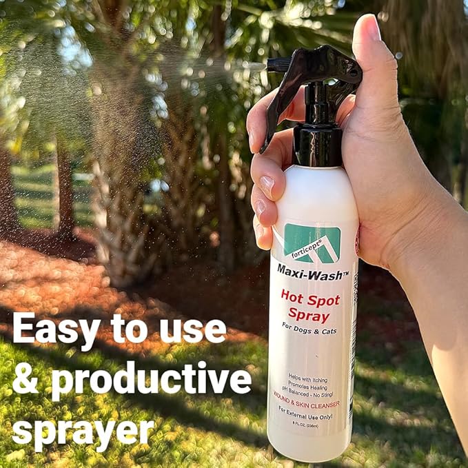 Forticept Maxi-Wash Hot Spot Spray Treatment, Wound Care & Itch Relief Spray for Dogs and Cats. Relives Scratching, Rashes, Sores, Itchy Skin and Paw Licking 8 oz-PawvioPets
