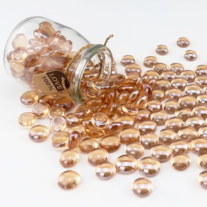 2.16LB Glass Beads Vase Filler Aquarium Gravel Decor Flat Glass Marbles Gems Pebbles Fish Tank Rocks Home Decorative Art Craft - Champagne-PawvioPets