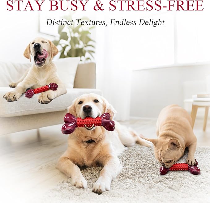 Apasiri Tough Dog Toys for Aggressive Chewers Large Breed, 2-Pack Dogs Chew Toys for Large Medium Dogs, Nylon and Rubber Dog-Bones for Teething Chew, Beef Flavor, for Doggo 20-75 lbs-PawvioPets