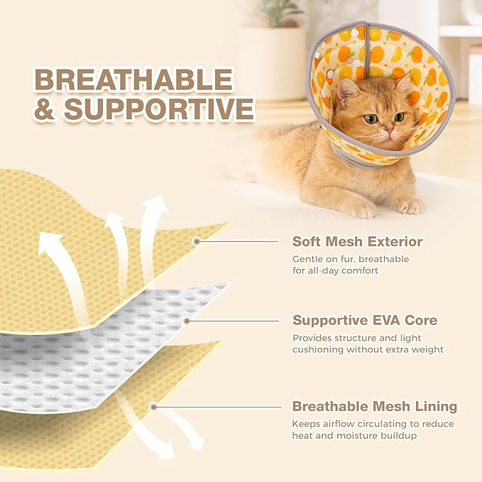 Avont Cat Cone Collar Soft to Stop Licking, Adjustable Foldable Lightweight Kitten Recovery Collar After Surgery for Small Dogs, Elizabeth Cone of Shame Alternative -Orange(M)-PawvioPets