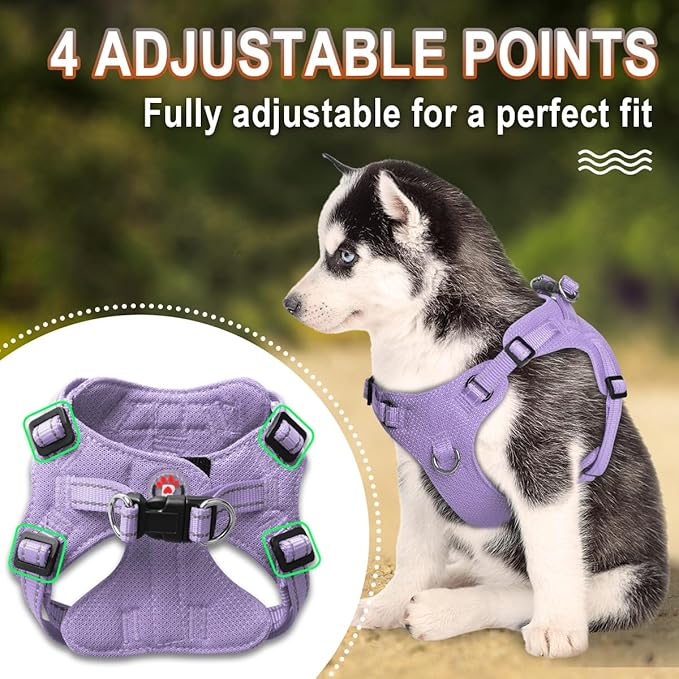 Dog Harness Step in Dog Vest Harness, Reflective Adjustable Puppy No Pull Harness Breathable Soft for Small and Medium Dogs Cats, Violet Purple, XS-PawvioPets